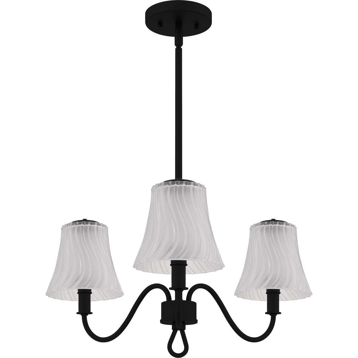 Quoizel McKinney 22in 3-Light Chandelier | Traditional Matte Black and Etched Swirl Glass | Dining Room & Foyer | Model MCK5022MBK