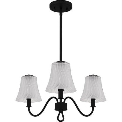Quoizel McKinney 22in 3-Light Chandelier | Traditional Matte Black and Etched Swirl Glass | Dining Room & Foyer | Model MCK5022MBK