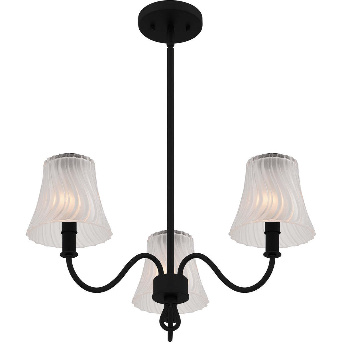 Quoizel McKinney 22in 3-Light Chandelier | Traditional Matte Black and Etched Swirl Glass | Dining Room & Foyer | Model MCK5022MBK