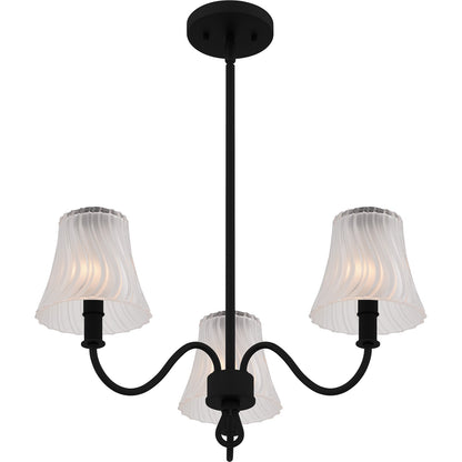 Quoizel McKinney 22in 3-Light Chandelier | Traditional Matte Black and Etched Swirl Glass | Dining Room & Foyer | Model MCK5022MBK