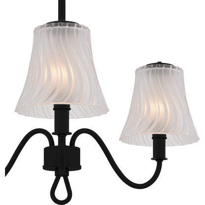 Quoizel McKinney 22in 3-Light Chandelier | Traditional Matte Black and Etched Swirl Glass | Dining Room & Foyer | Model MCK5022MBK