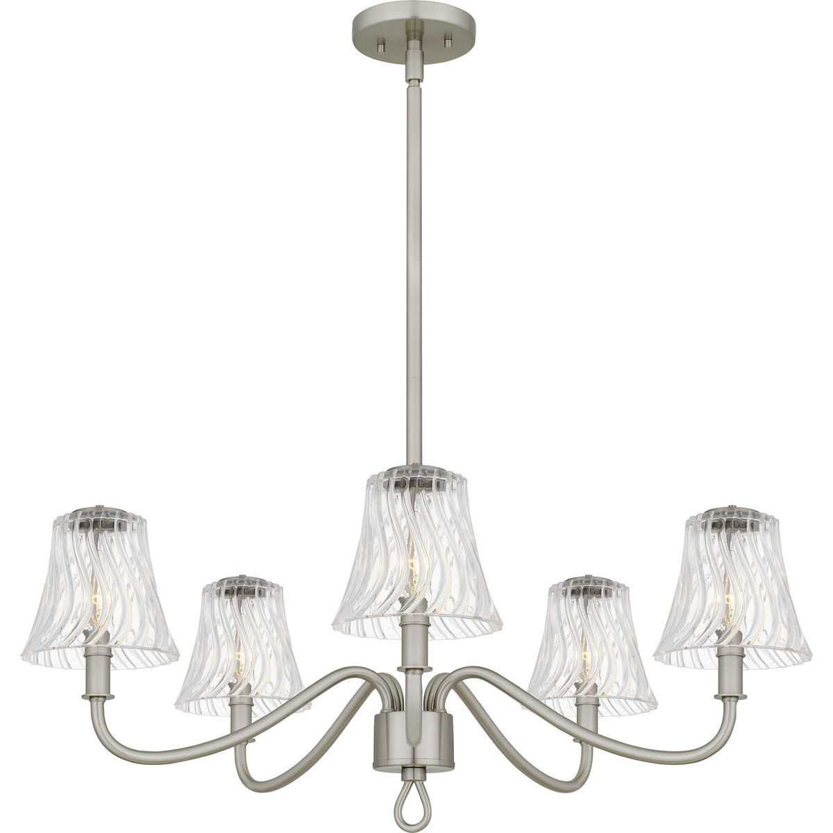 Quoizel McKinney 30in 5-Light Chandelier | Traditional Brushed Nickel and Clear Swirl Glass | Dining Room & Foyer | Model MCK5030BN