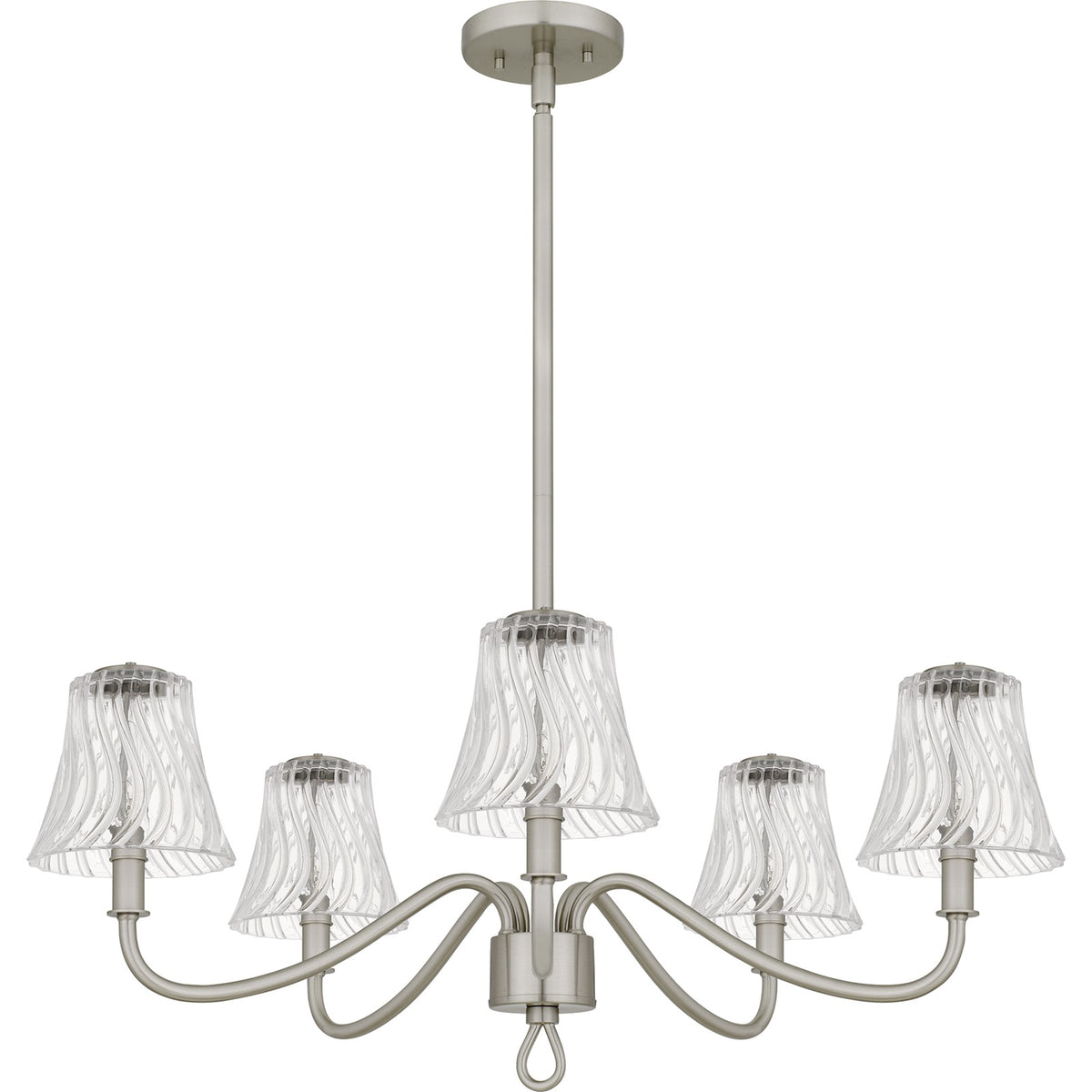 Quoizel McKinney 30in 5-Light Chandelier | Traditional Brushed Nickel and Clear Swirl Glass | Dining Room & Foyer | Model MCK5030BN
