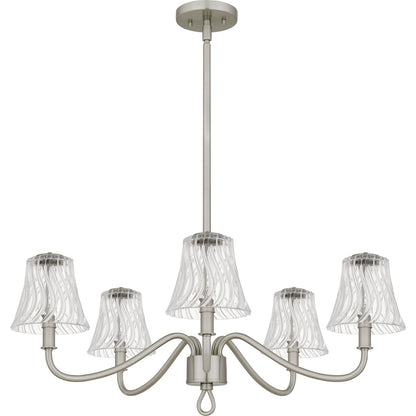 Quoizel McKinney 30in 5-Light Chandelier | Traditional Brushed Nickel and Clear Swirl Glass | Dining Room & Foyer | Model MCK5030BN