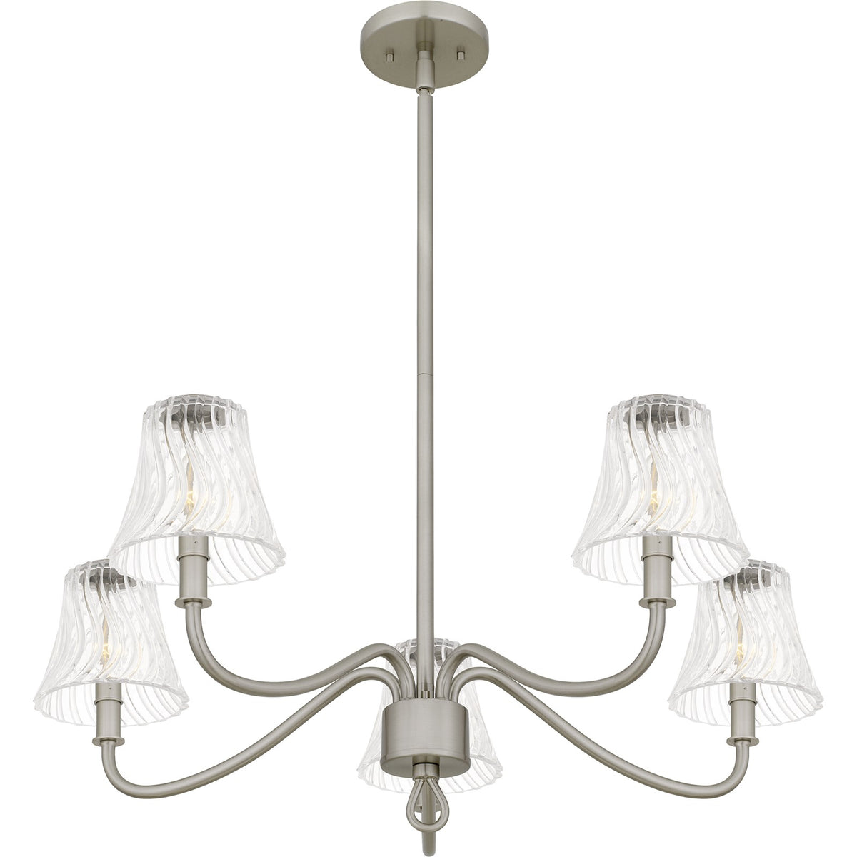 Quoizel McKinney 30in 5-Light Chandelier | Traditional Brushed Nickel and Clear Swirl Glass | Dining Room & Foyer | Model MCK5030BN