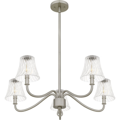 Quoizel McKinney 30in 5-Light Chandelier | Traditional Brushed Nickel and Clear Swirl Glass | Dining Room & Foyer | Model MCK5030BN