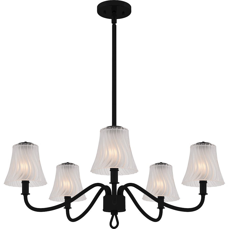 Quoizel McKinney 30in 5-Light Chandelier | Traditional Matte Black and Etched Swirl Glass | Dining Room & Foyer | Model MCK5030MBK