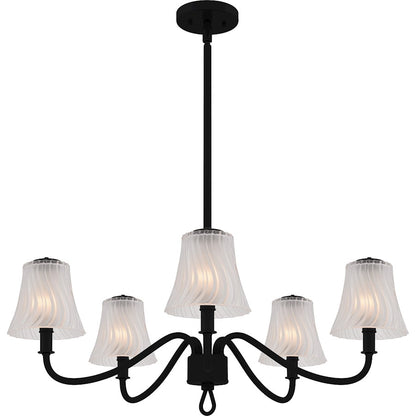 Quoizel McKinney 30in 5-Light Chandelier | Traditional Matte Black and Etched Swirl Glass | Dining Room & Foyer | Model MCK5030MBK