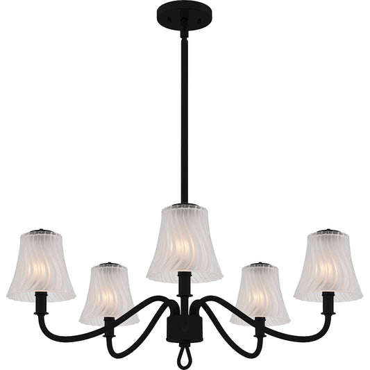 Quoizel McKinney 30in 5-Light Chandelier | Traditional Matte Black and Etched Swirl Glass | Dining Room & Foyer | Model MCK5030MBK