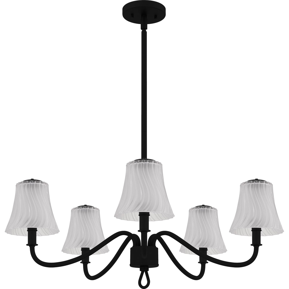 Quoizel McKinney 30in 5-Light Chandelier | Traditional Matte Black and Etched Swirl Glass | Dining Room & Foyer | Model MCK5030MBK