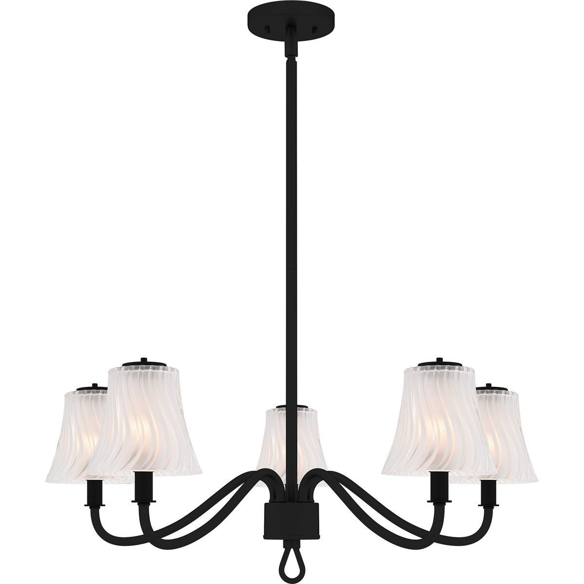 Quoizel McKinney 30in 5-Light Chandelier | Traditional Matte Black and Etched Swirl Glass | Dining Room & Foyer | Model MCK5030MBK