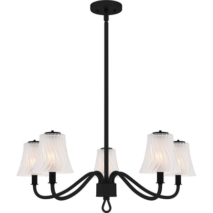 Quoizel McKinney 30in 5-Light Chandelier | Traditional Matte Black and Etched Swirl Glass | Dining Room & Foyer | Model MCK5030MBK