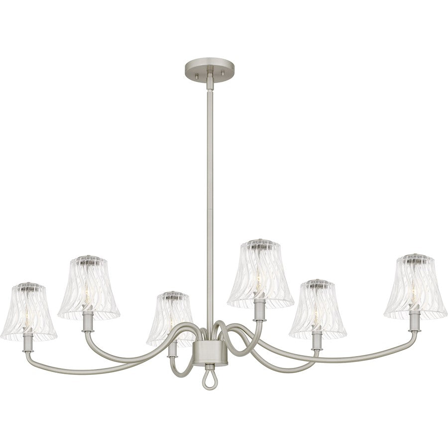 Quoizel McKinney 44in 6-Light Island Chandelier | Traditional Brushed Nickel and Clear Swirl Glass | Kitchen Island & Dining Room | Model MCK644BN