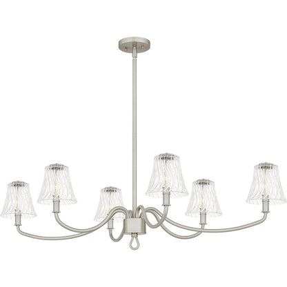 Quoizel McKinney 44in 6-Light Island Chandelier | Traditional Brushed Nickel and Clear Swirl Glass | Kitchen Island & Dining Room | Model MCK644BN