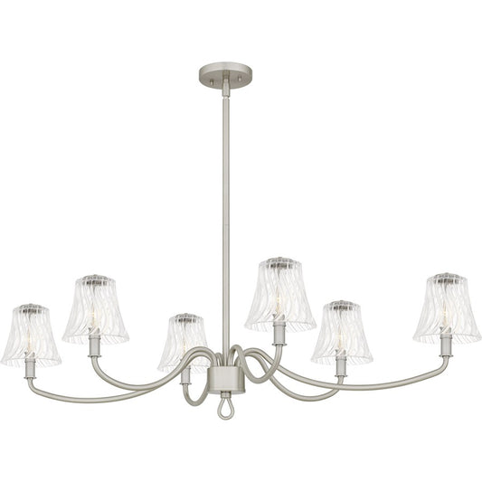 Quoizel McKinney 44in 6-Light Island Chandelier | Traditional Brushed Nickel and Clear Swirl Glass | Kitchen Island & Dining Room | Model MCK644BN
