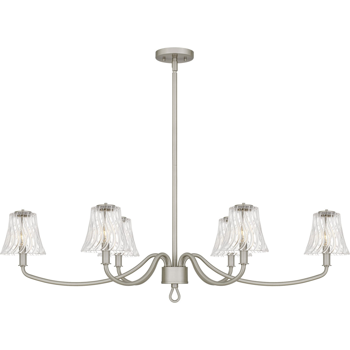 Quoizel McKinney 44in 6-Light Island Chandelier | Traditional Brushed Nickel and Clear Swirl Glass | Kitchen Island & Dining Room | Model MCK644BN
