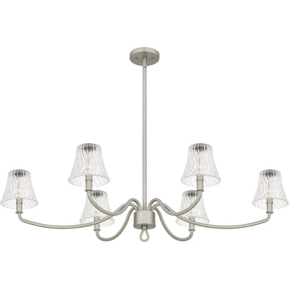 Quoizel McKinney 44in 6-Light Island Chandelier | Traditional Brushed Nickel and Clear Swirl Glass | Kitchen Island & Dining Room | Model MCK644BN