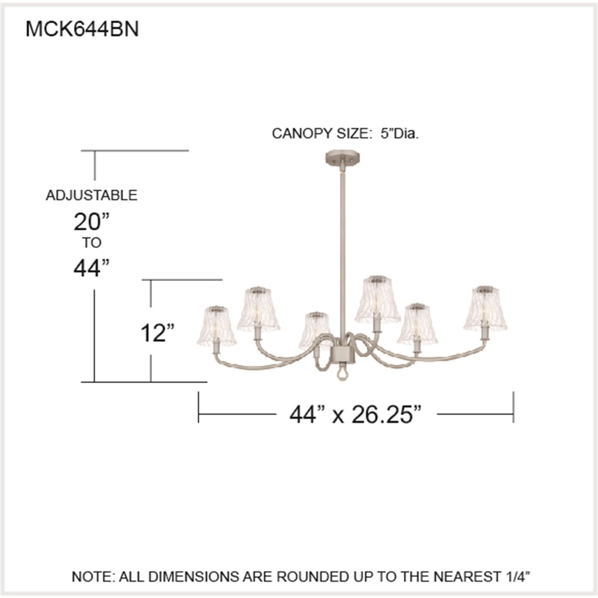 Quoizel McKinney 44in 6-Light Island Chandelier | Traditional Brushed Nickel and Clear Swirl Glass | Kitchen Island & Dining Room | Model MCK644BN