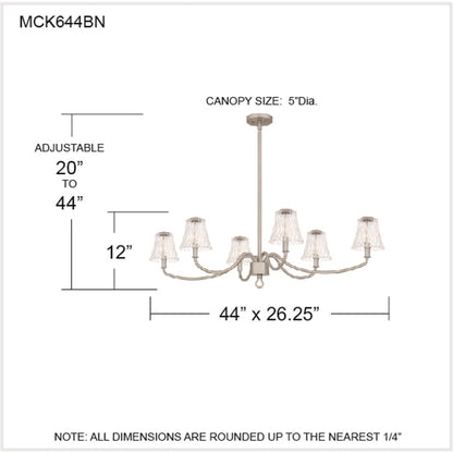 Quoizel McKinney 44in 6-Light Island Chandelier | Traditional Brushed Nickel and Clear Swirl Glass | Kitchen Island & Dining Room | Model MCK644BN
