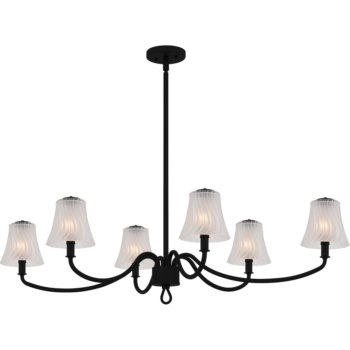 Quoizel McKinney 44in 6-Light Island Chandelier | Traditional Matte Black and Etched Swirl Glass | Kitchen Island & Dining Room | Model MCK644MBK