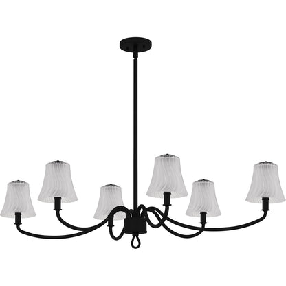 Quoizel McKinney 44in 6-Light Island Chandelier | Traditional Matte Black and Etched Swirl Glass | Kitchen Island & Dining Room | Model MCK644MBK