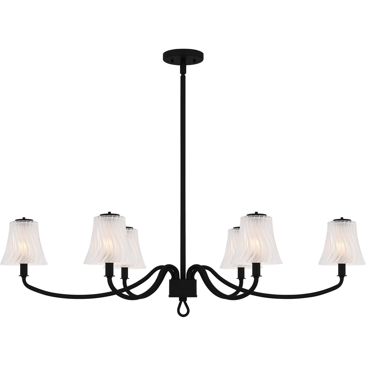 Quoizel McKinney 44in 6-Light Island Chandelier | Traditional Matte Black and Etched Swirl Glass | Kitchen Island & Dining Room | Model MCK644MBK