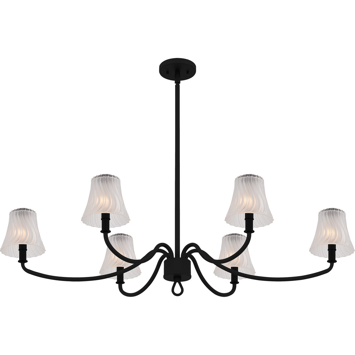 Quoizel McKinney 44in 6-Light Island Chandelier | Traditional Matte Black and Etched Swirl Glass | Kitchen Island & Dining Room | Model MCK644MBK