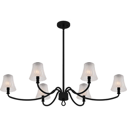 Quoizel McKinney 44in 6-Light Island Chandelier | Traditional Matte Black and Etched Swirl Glass | Kitchen Island & Dining Room | Model MCK644MBK