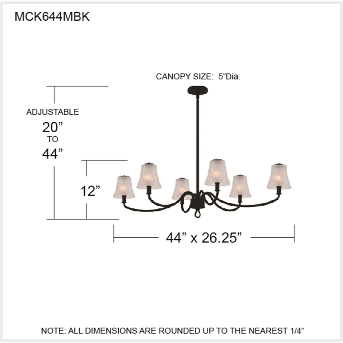 Quoizel McKinney 44in 6-Light Island Chandelier | Traditional Matte Black and Etched Swirl Glass | Kitchen Island & Dining Room | Model MCK644MBK