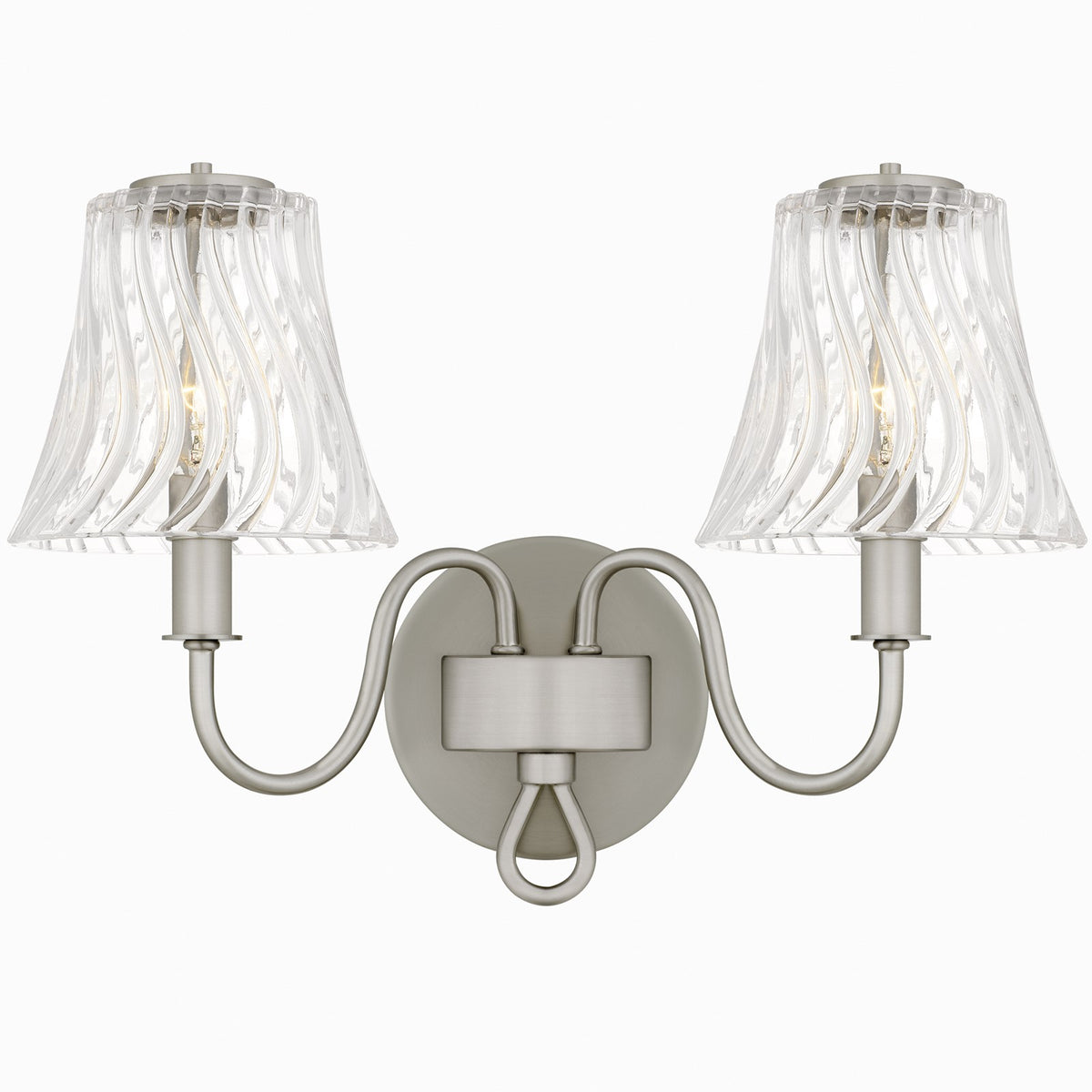 Quoizel McKinney 15in 2-Light Vanity Light | Traditional Brushed Nickel and Clear Swirl Glass | Bathroom Vanity | Model MCK8615BN