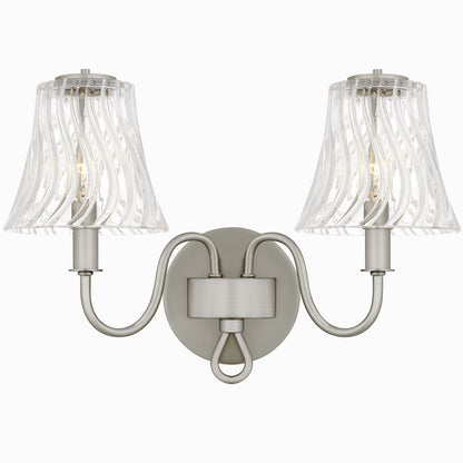 Quoizel McKinney 15in 2-Light Vanity Light | Traditional Brushed Nickel and Clear Swirl Glass | Bathroom Vanity | Model MCK8615BN