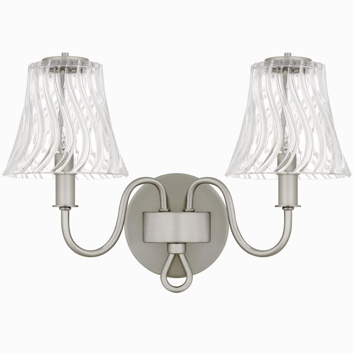 Quoizel McKinney 15in 2-Light Vanity Light | Traditional Brushed Nickel and Clear Swirl Glass | Bathroom Vanity | Model MCK8615BN