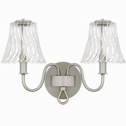 Quoizel McKinney 15in 2-Light Vanity Light | Traditional Brushed Nickel and Clear Swirl Glass | Bathroom Vanity | Model MCK8615BN