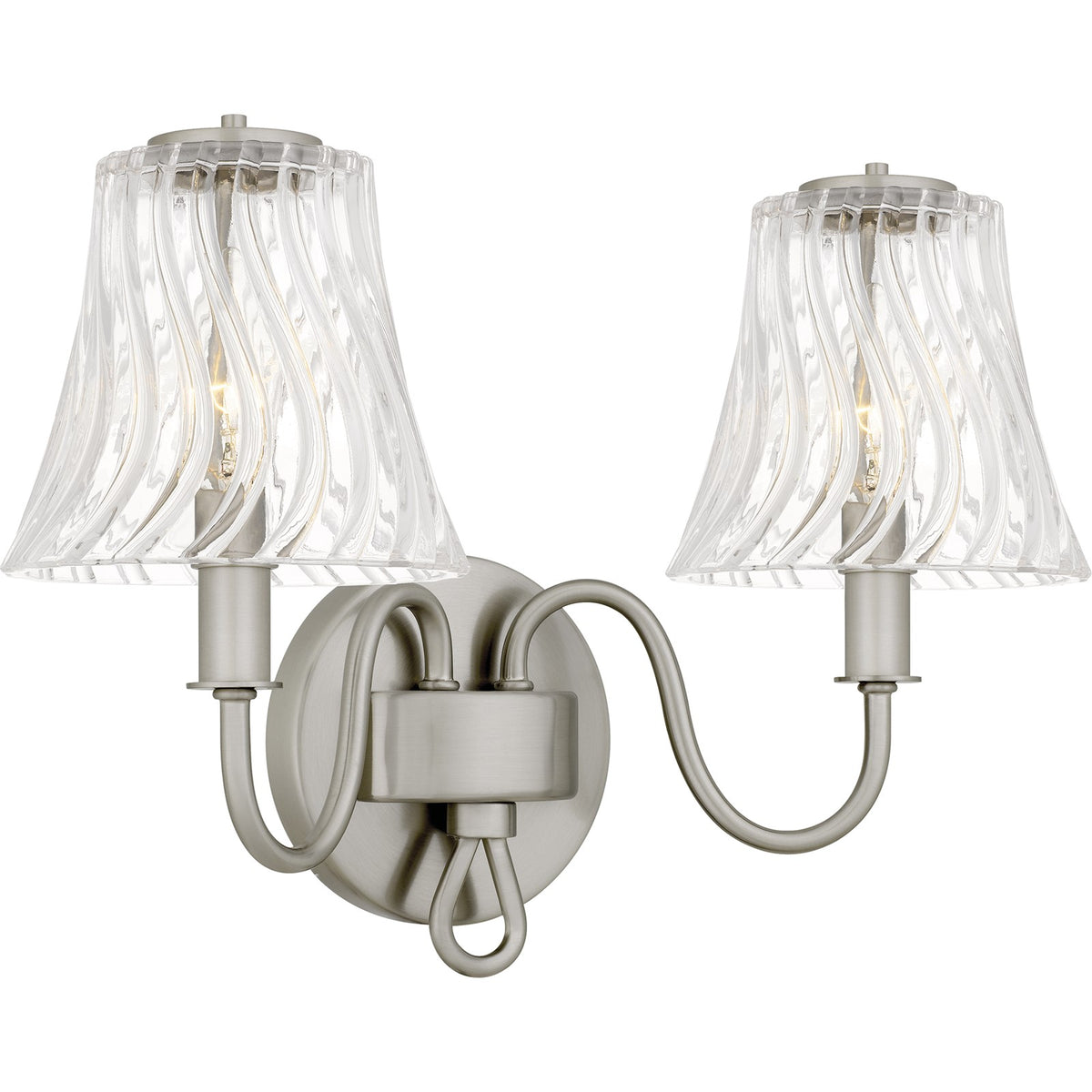 Quoizel McKinney 15in 2-Light Vanity Light | Traditional Brushed Nickel and Clear Swirl Glass | Bathroom Vanity | Model MCK8615BN