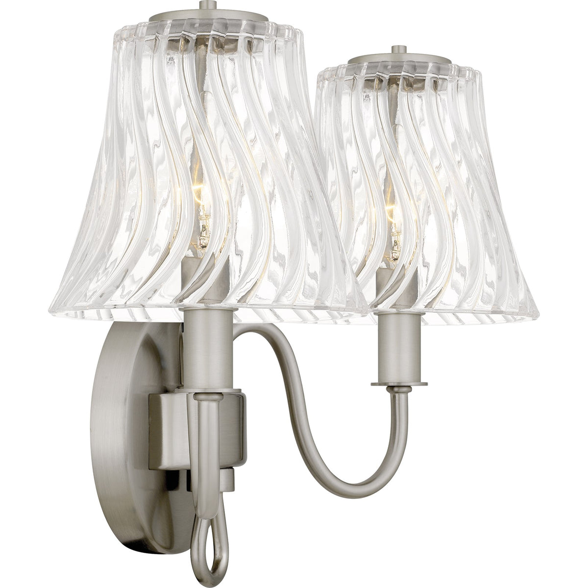 Quoizel McKinney 15in 2-Light Vanity Light | Traditional Brushed Nickel and Clear Swirl Glass | Bathroom Vanity | Model MCK8615BN