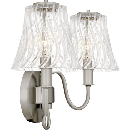 Quoizel McKinney 15in 2-Light Vanity Light | Traditional Brushed Nickel and Clear Swirl Glass | Bathroom Vanity | Model MCK8615BN