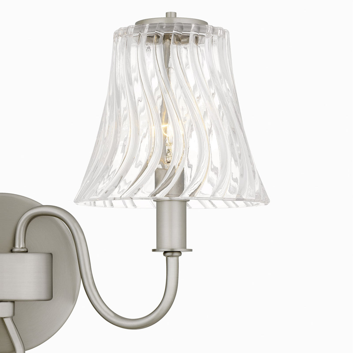 Quoizel McKinney 15in 2-Light Vanity Light | Traditional Brushed Nickel and Clear Swirl Glass | Bathroom Vanity | Model MCK8615BN