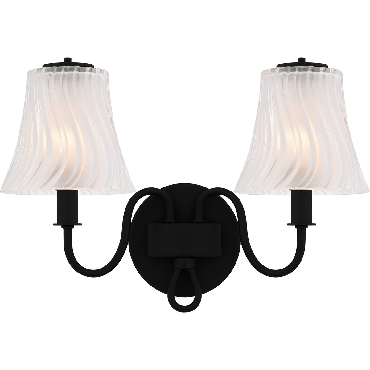 Quoizel McKinney 15in 2-Light Vanity Light | Traditional Matte Black and Etched Swirl Glass | Bathroom Vanity | 15.5 x 6.75 x 11 in | Model MCK8615MBK