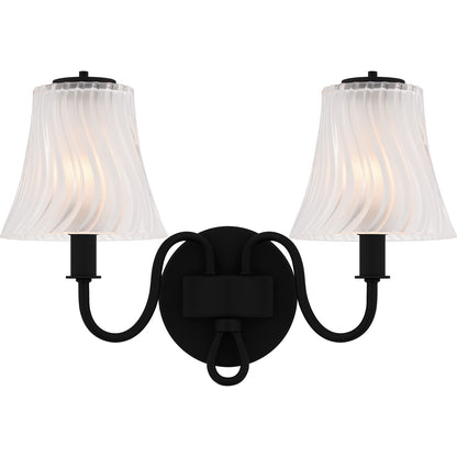 Quoizel McKinney 15in 2-Light Vanity Light | Traditional Matte Black and Etched Swirl Glass | Bathroom Vanity | 15.5 x 6.75 x 11 in | Model MCK8615MBK