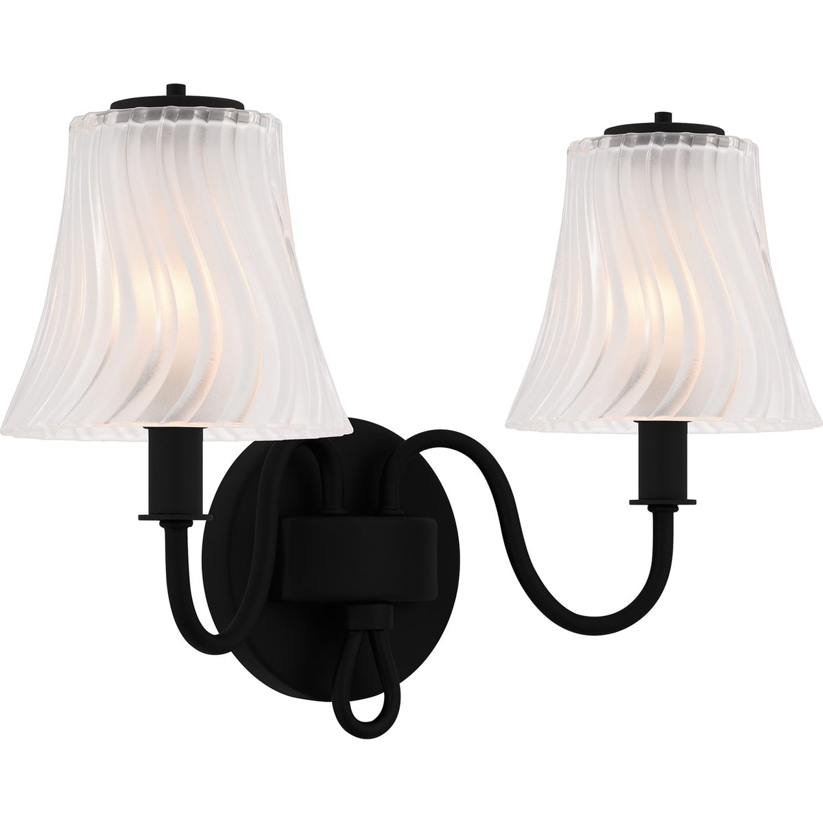 Quoizel McKinney 15in 2-Light Vanity Light | Traditional Matte Black and Etched Swirl Glass | Bathroom Vanity | 15.5 x 6.75 x 11 in | Model MCK8615MBK