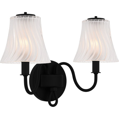 Quoizel McKinney 15in 2-Light Vanity Light | Traditional Matte Black and Etched Swirl Glass | Bathroom Vanity | 15.5 x 6.75 x 11 in | Model MCK8615MBK