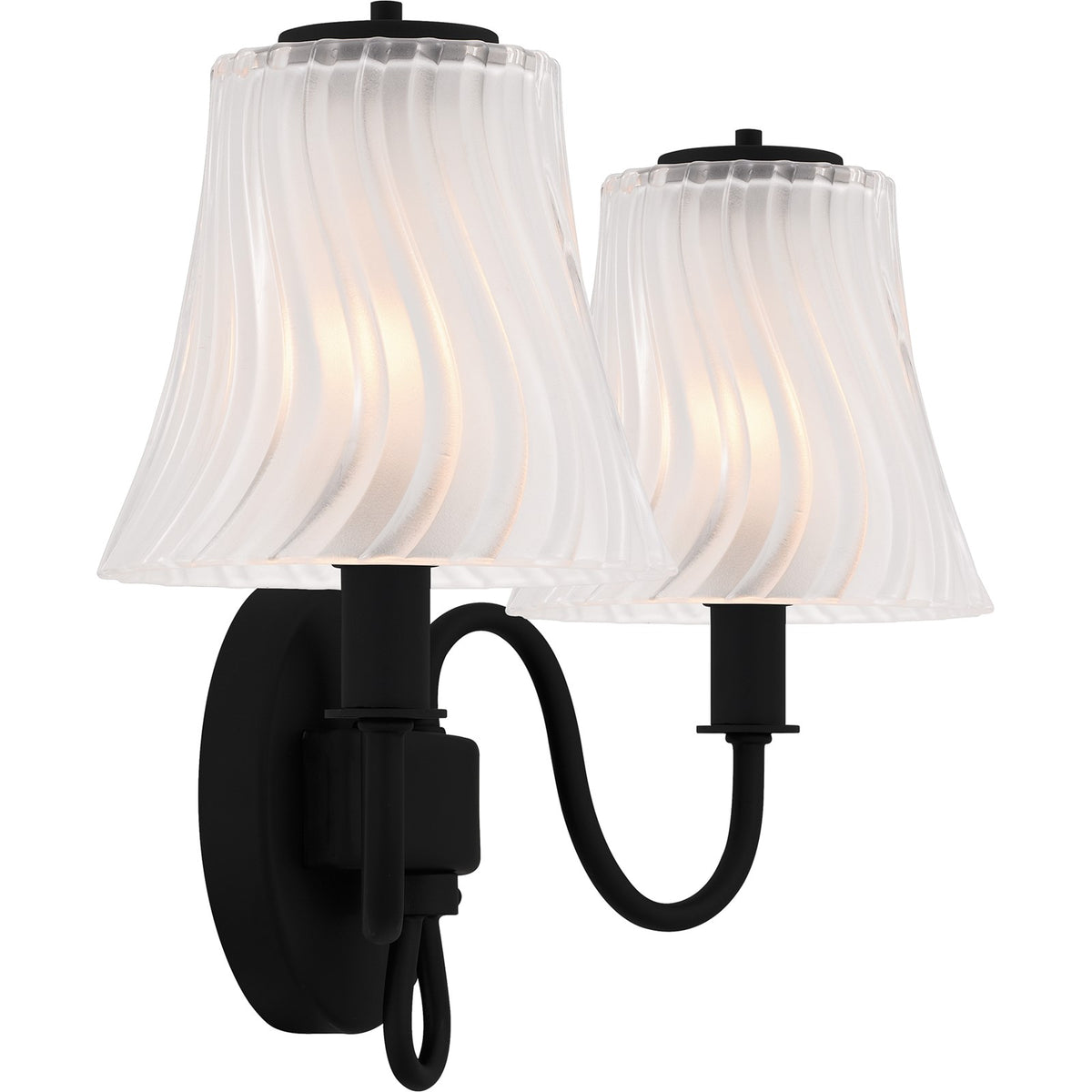 Quoizel McKinney 15in 2-Light Vanity Light | Traditional Matte Black and Etched Swirl Glass | Bathroom Vanity | 15.5 x 6.75 x 11 in | Model MCK8615MBK