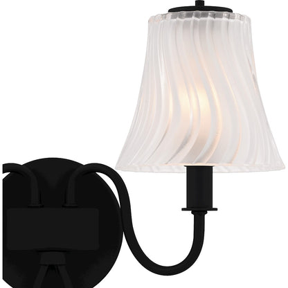 Quoizel McKinney 15in 2-Light Vanity Light | Traditional Matte Black and Etched Swirl Glass | Bathroom Vanity | 15.5 x 6.75 x 11 in | Model MCK8615MBK