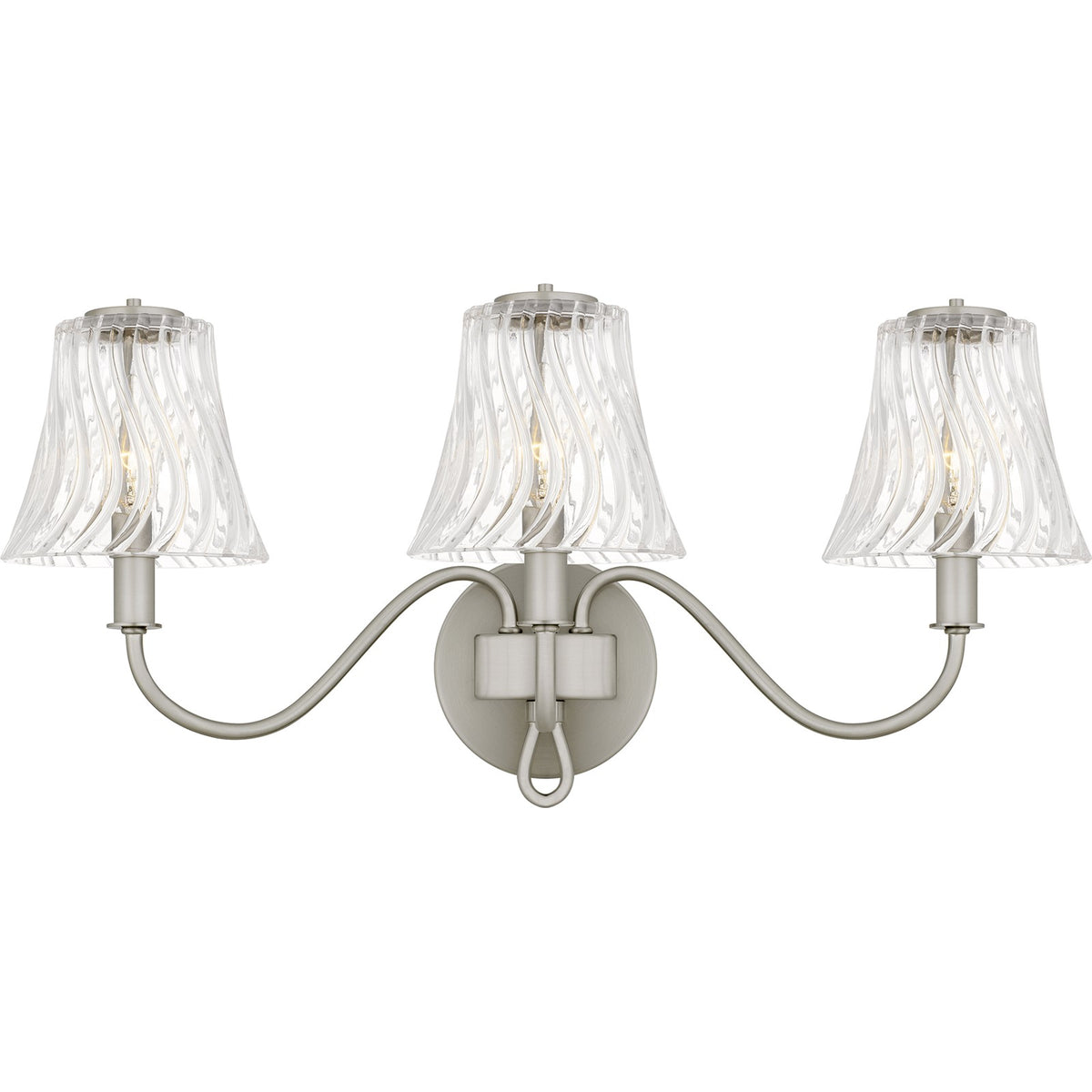 Quoizel McKinney 23in 3-Light Vanity Light | Traditional Brushed Nickel and Clear Swirl Glass | Bathroom Vanity | 23 x 8.75 x 11 in | Model MCK8623BN