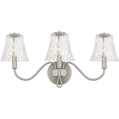 Quoizel McKinney 23in 3-Light Vanity Light | Traditional Brushed Nickel and Clear Swirl Glass | Bathroom Vanity | 23 x 8.75 x 11 in | Model MCK8623BN