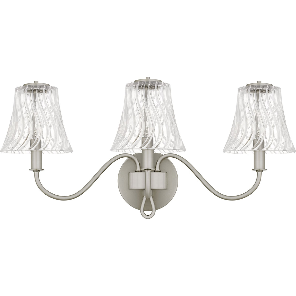 Quoizel McKinney 23in 3-Light Vanity Light | Traditional Brushed Nickel and Clear Swirl Glass | Bathroom Vanity | 23 x 8.75 x 11 in | Model MCK8623BN