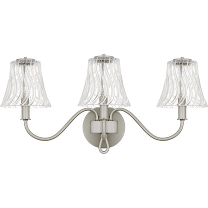 Quoizel McKinney 23in 3-Light Vanity Light | Traditional Brushed Nickel and Clear Swirl Glass | Bathroom Vanity | 23 x 8.75 x 11 in | Model MCK8623BN