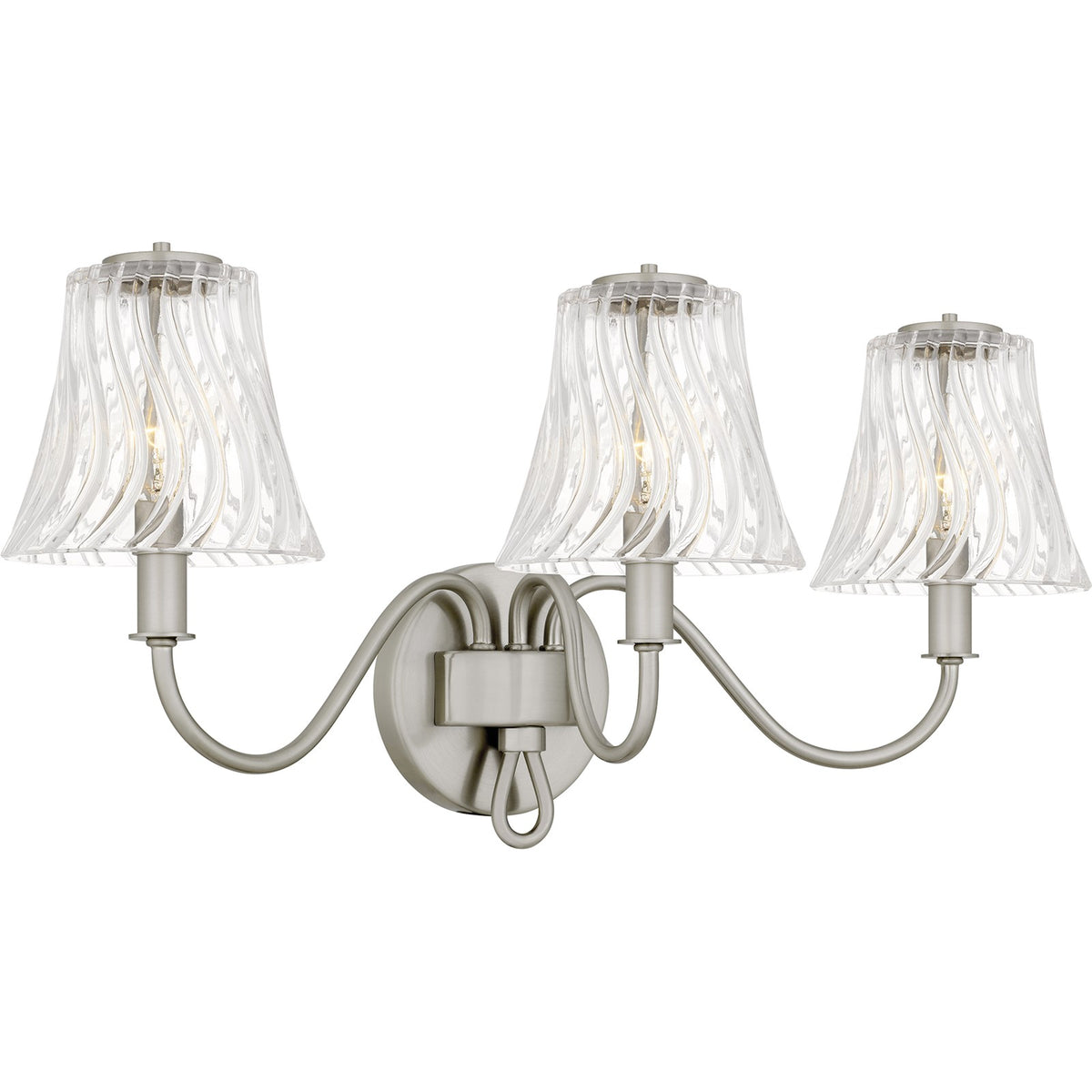 Quoizel McKinney 23in 3-Light Vanity Light | Traditional Brushed Nickel and Clear Swirl Glass | Bathroom Vanity | 23 x 8.75 x 11 in | Model MCK8623BN