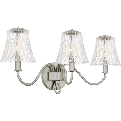 Quoizel McKinney 23in 3-Light Vanity Light | Traditional Brushed Nickel and Clear Swirl Glass | Bathroom Vanity | 23 x 8.75 x 11 in | Model MCK8623BN