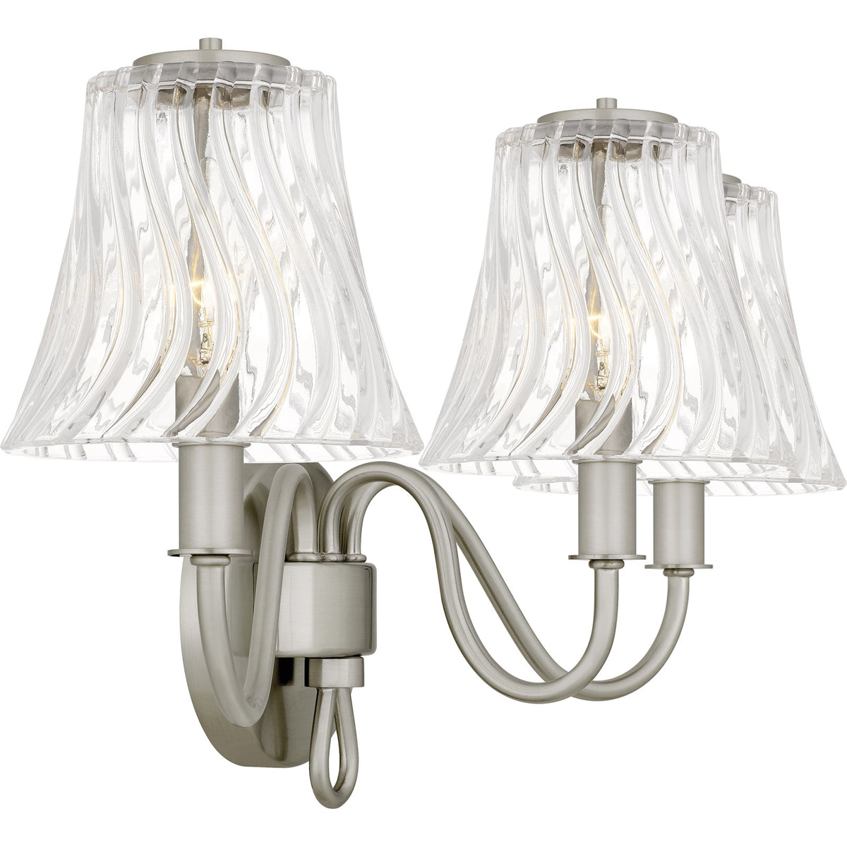 Quoizel McKinney 23in 3-Light Vanity Light | Traditional Brushed Nickel and Clear Swirl Glass | Bathroom Vanity | 23 x 8.75 x 11 in | Model MCK8623BN